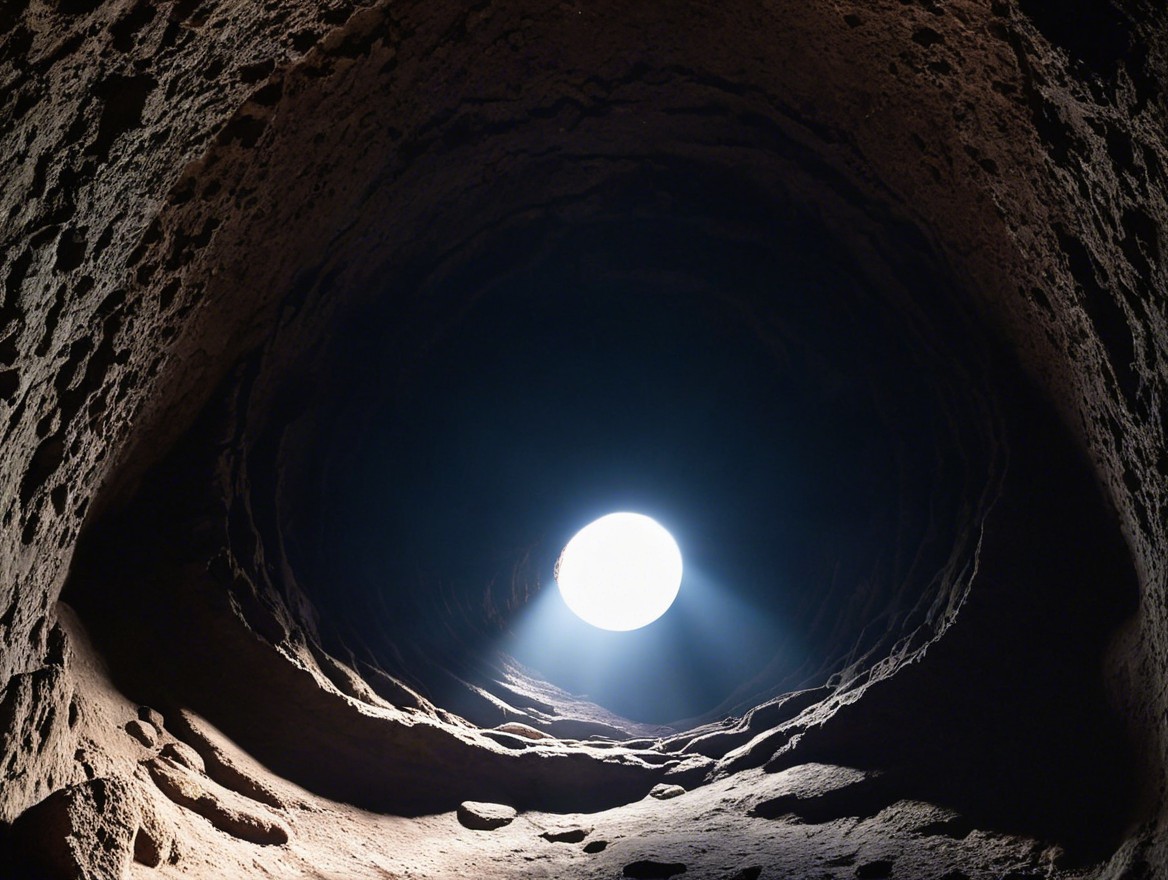 Circular Well with Illuminated Rocky Walls