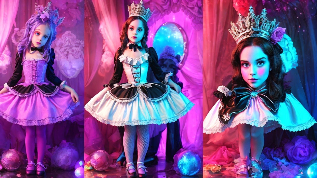 Whimsical Fairy-Tale Scene with Young Girl in Regal Outfit