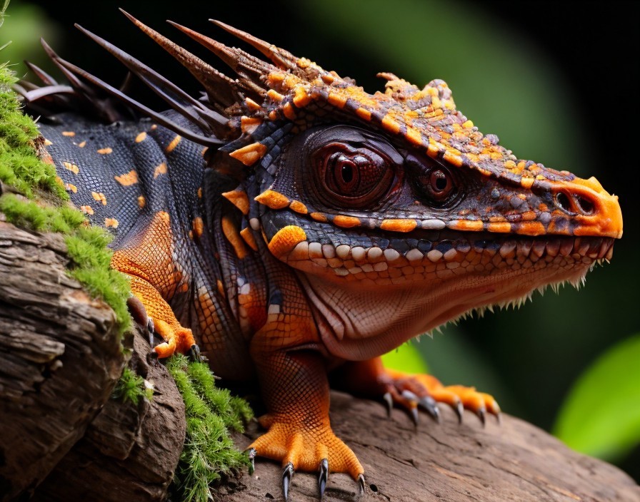 Vibrant Lizard with Orange and Black Scales on Log