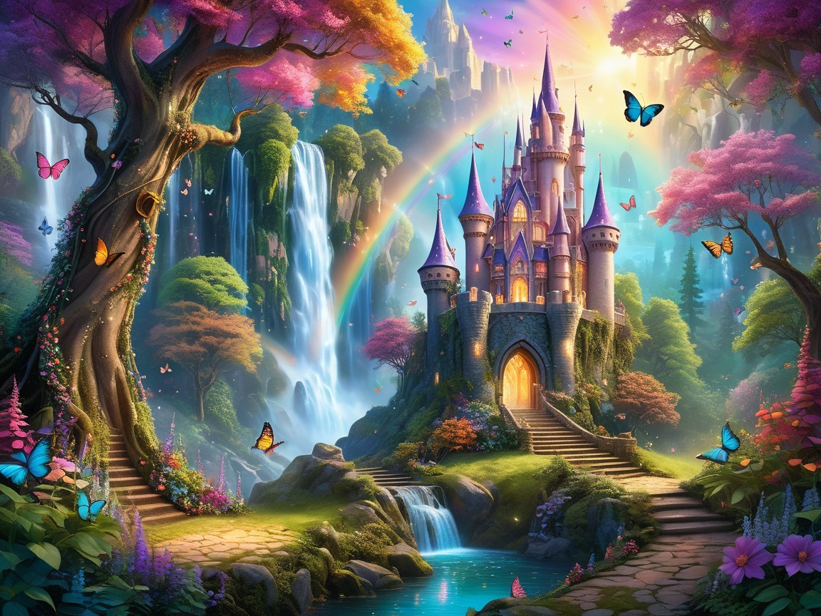 Majestic Castle in Enchanted Fairy Tale Landscape