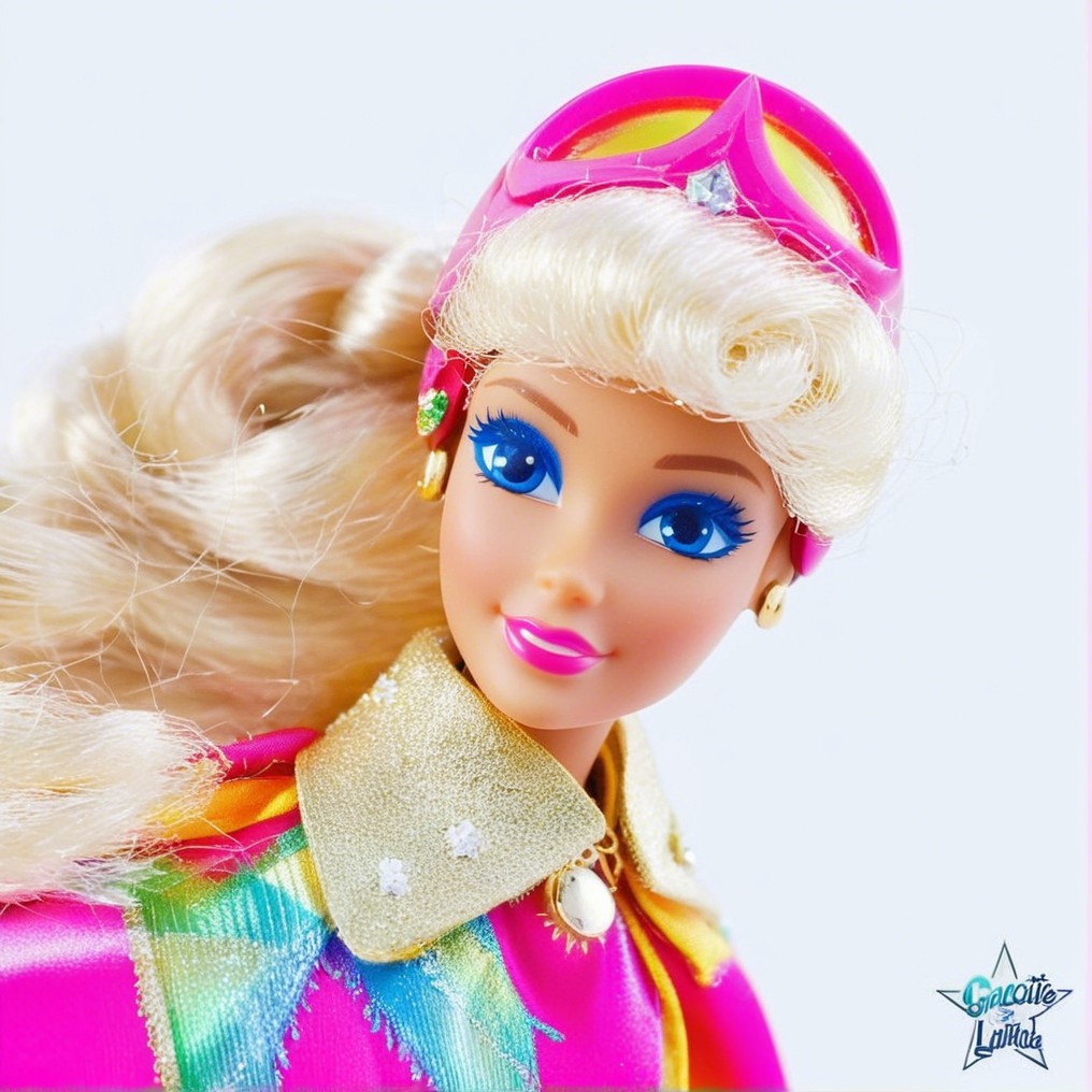 Close-up of a stylish doll with blonde hair and blue eyes