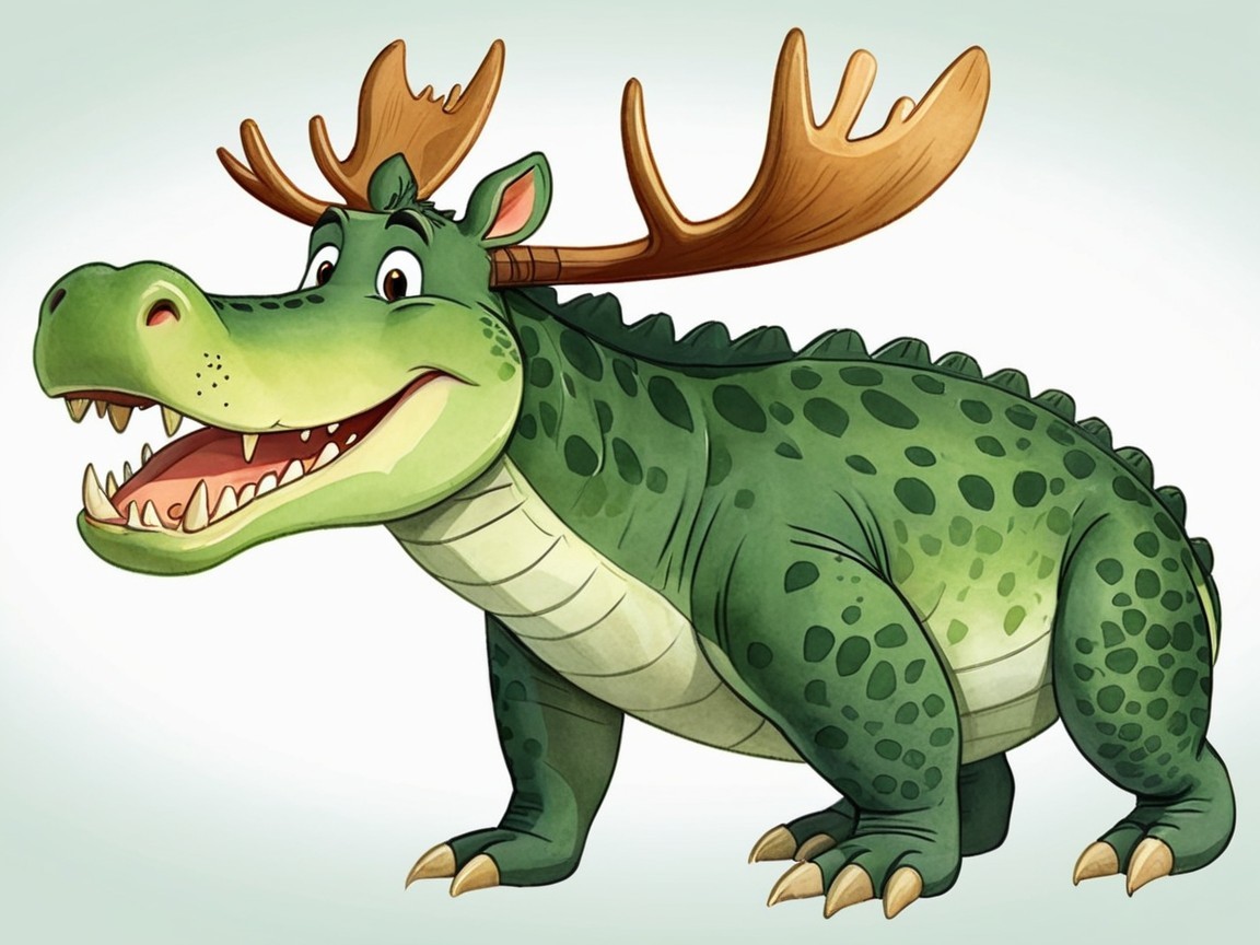 Crocodile-Moose Hybrid Cartoon Creature Description