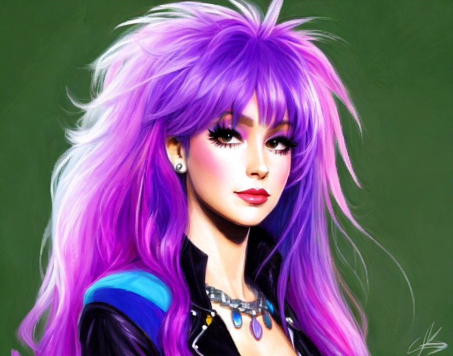 Portrait of a Woman with Purple Hair and Bold Makeup