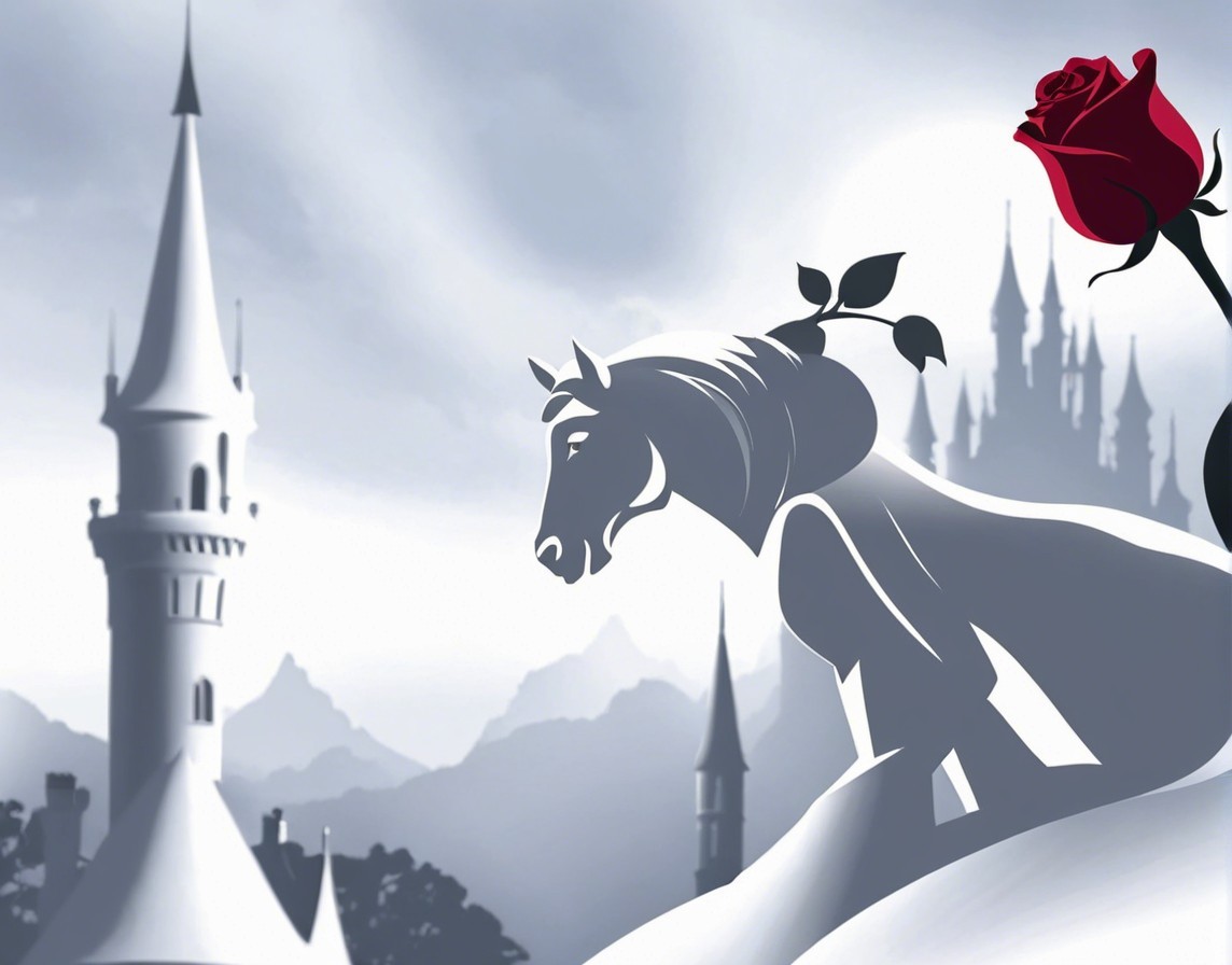 Mystical Horse Silhouette with Castle and Mountains