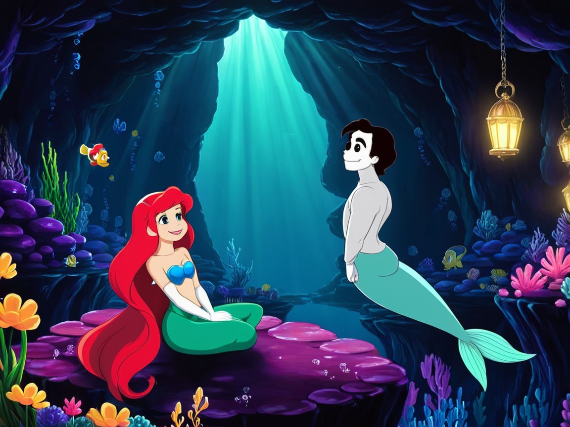 Underwater Scene Featuring Mermaids and Marine Life