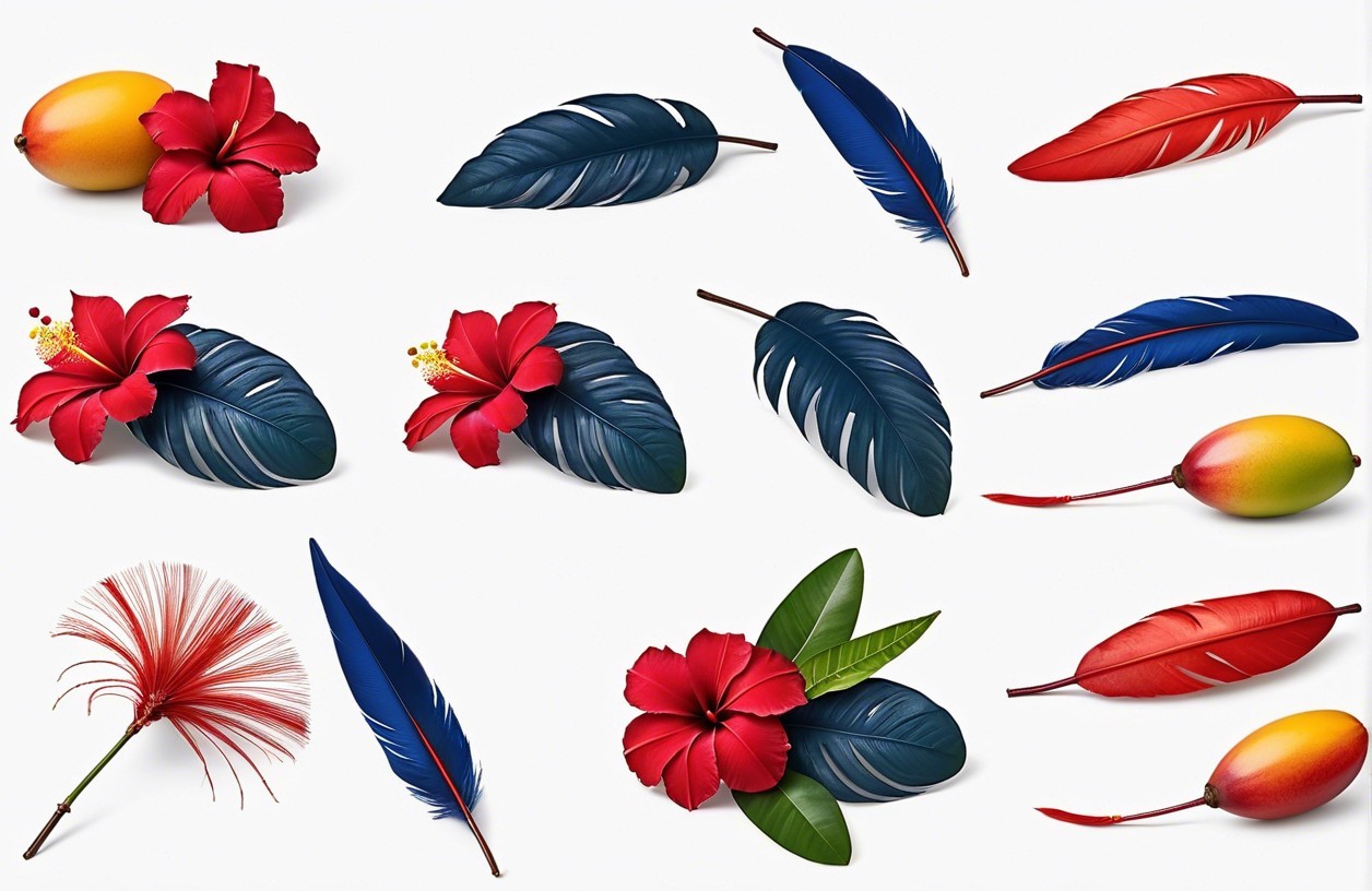 Vibrant Tropical Arrangement with Hibiscus and Feathers