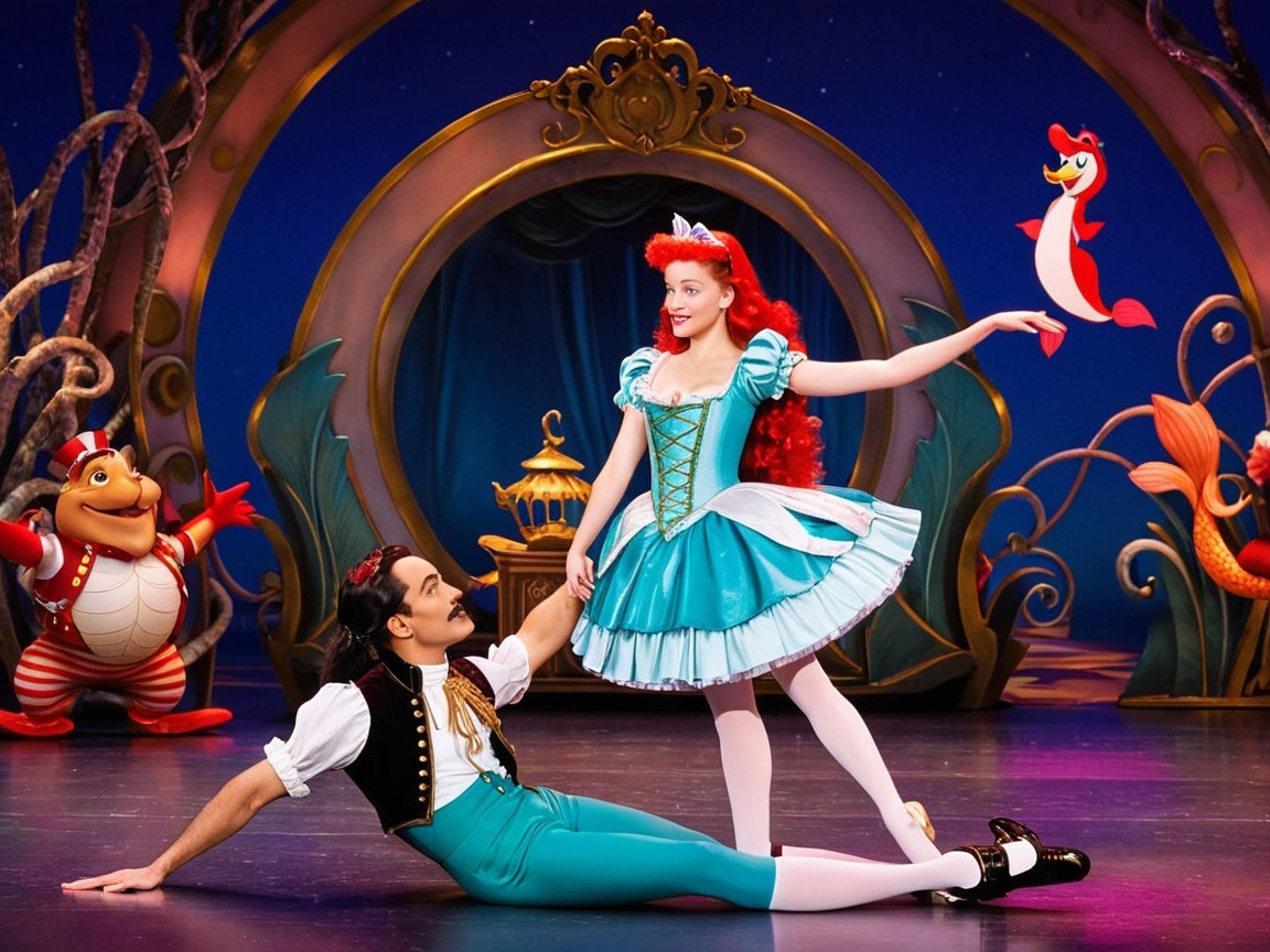 Whimsical Musical Stage Scene with Pirate and Performer
