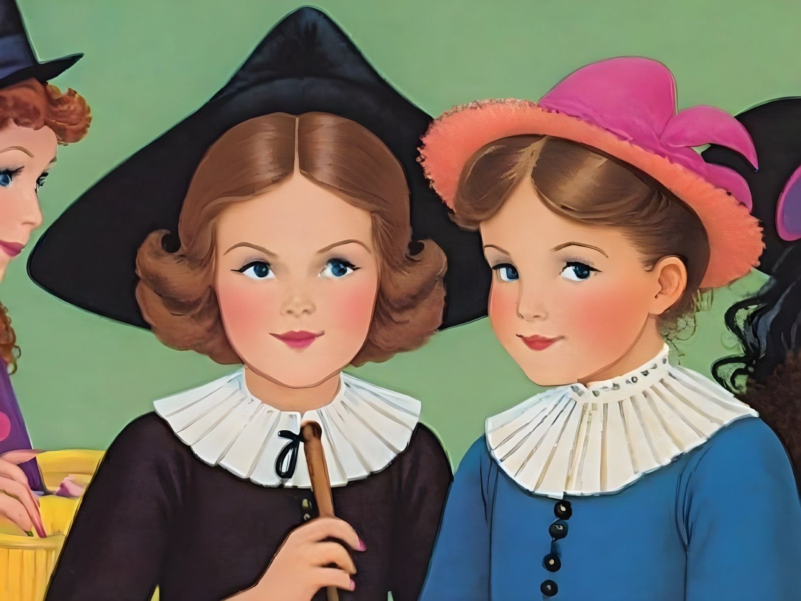 Young Girls in Vintage Clothing and Charming Hairstyles