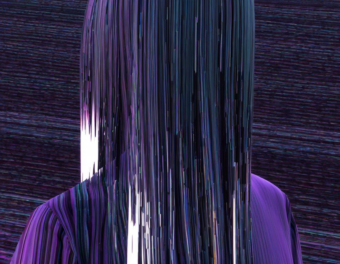 Distorted Figure with Cascading Digital Hair Design