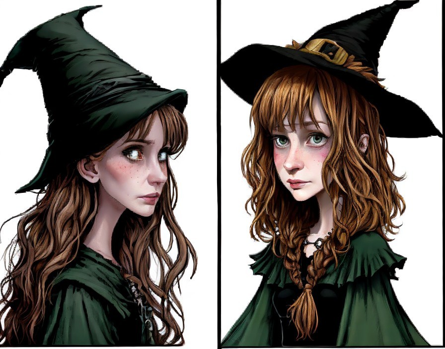 Portraits of a Young Witch with Varying Styles