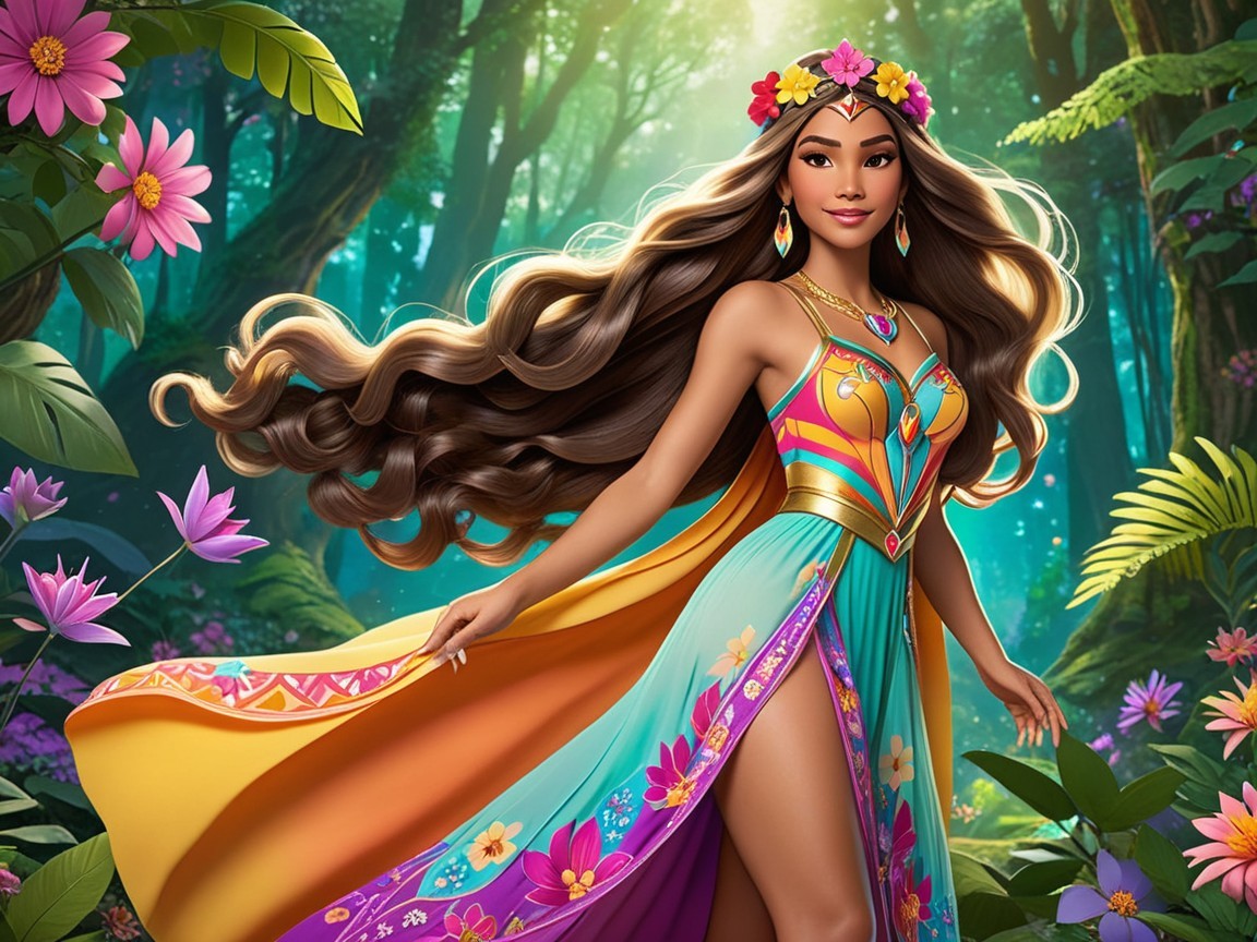 Animated Character in Colorful Forest Setting
