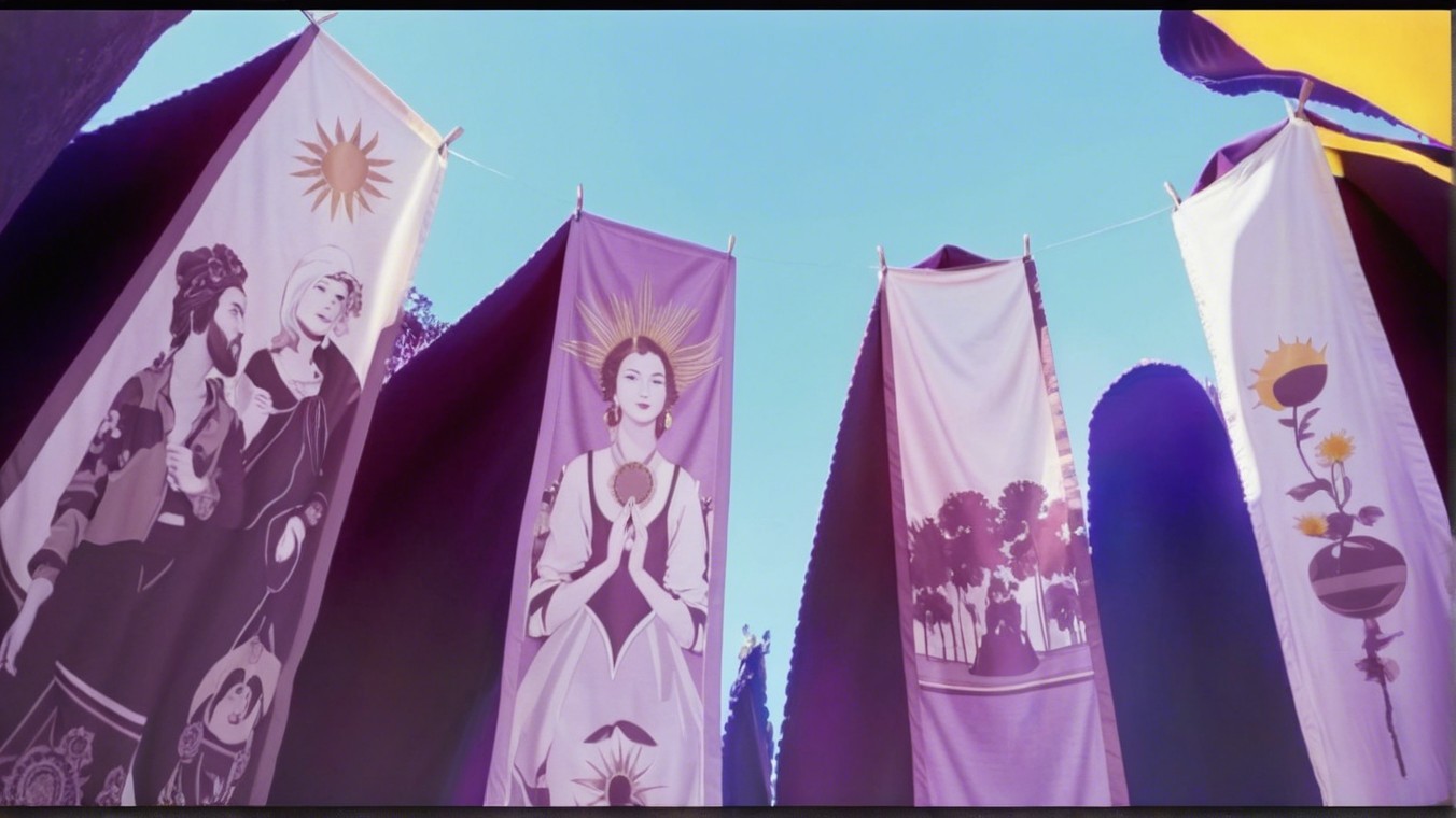 Three Colorful Banners in Outdoor Setting