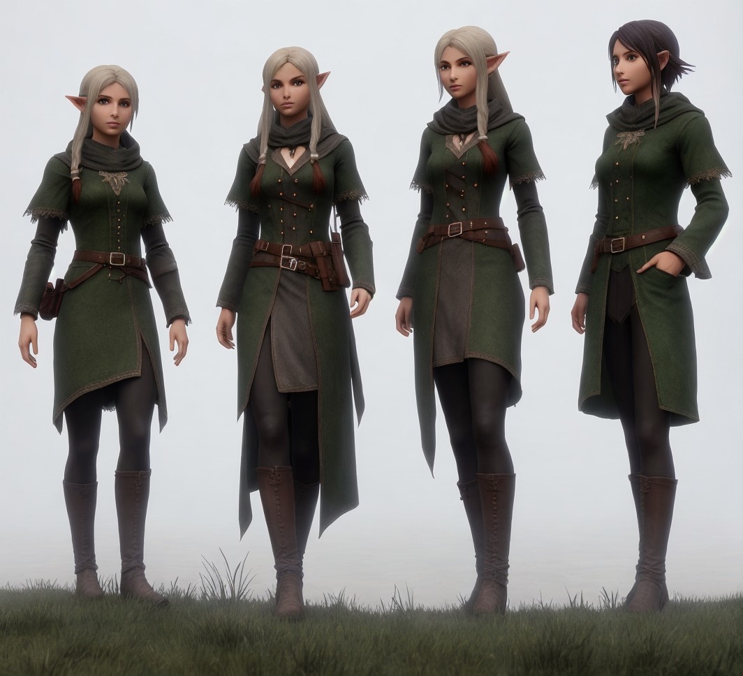 Elven Characters with Distinct Features and Outfits