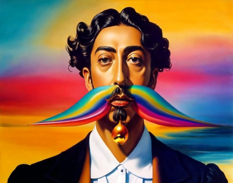 Surreal Portrait of a Man with Vibrant Mustache