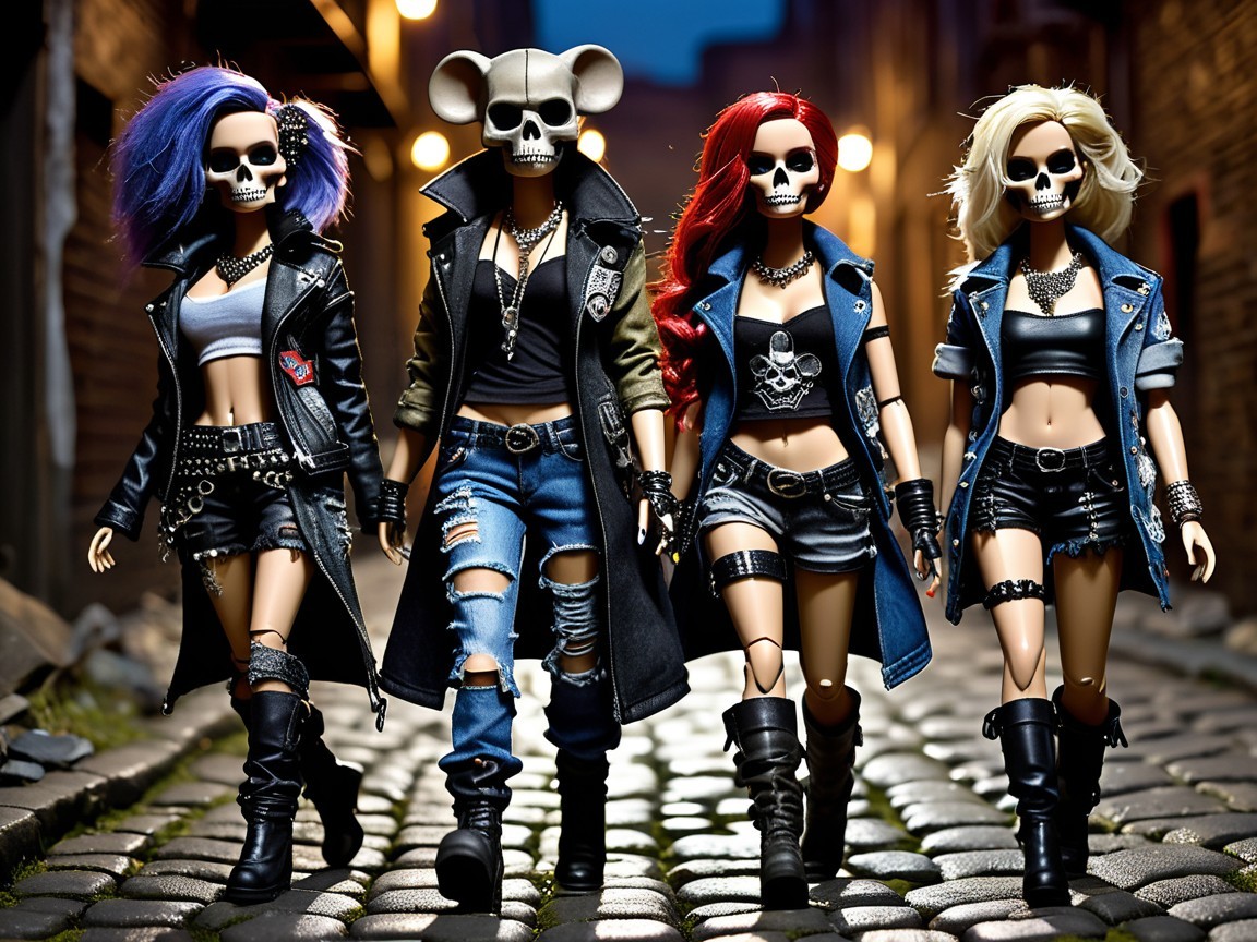 Stylized Dolls with Skull Faces in Edgy Outfits