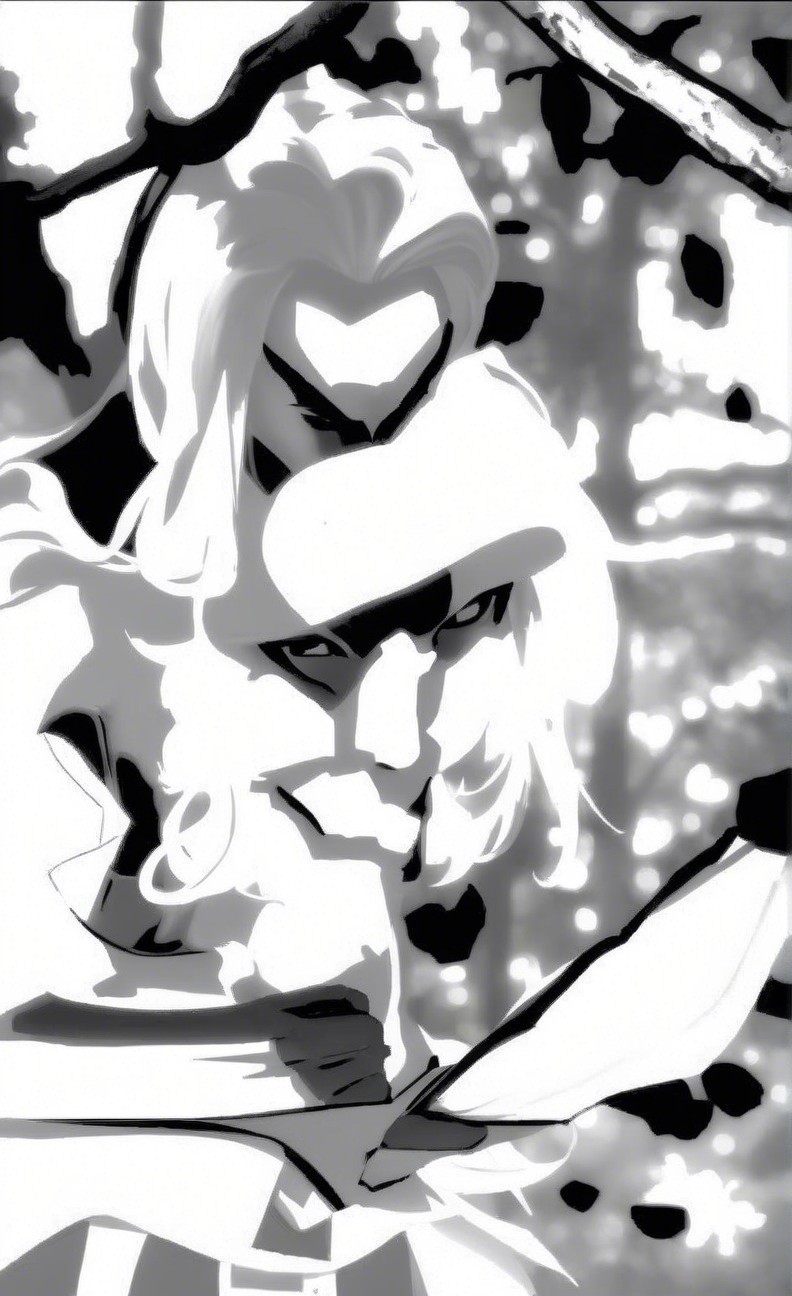 Monochromatic Character with Long Hair and Beard