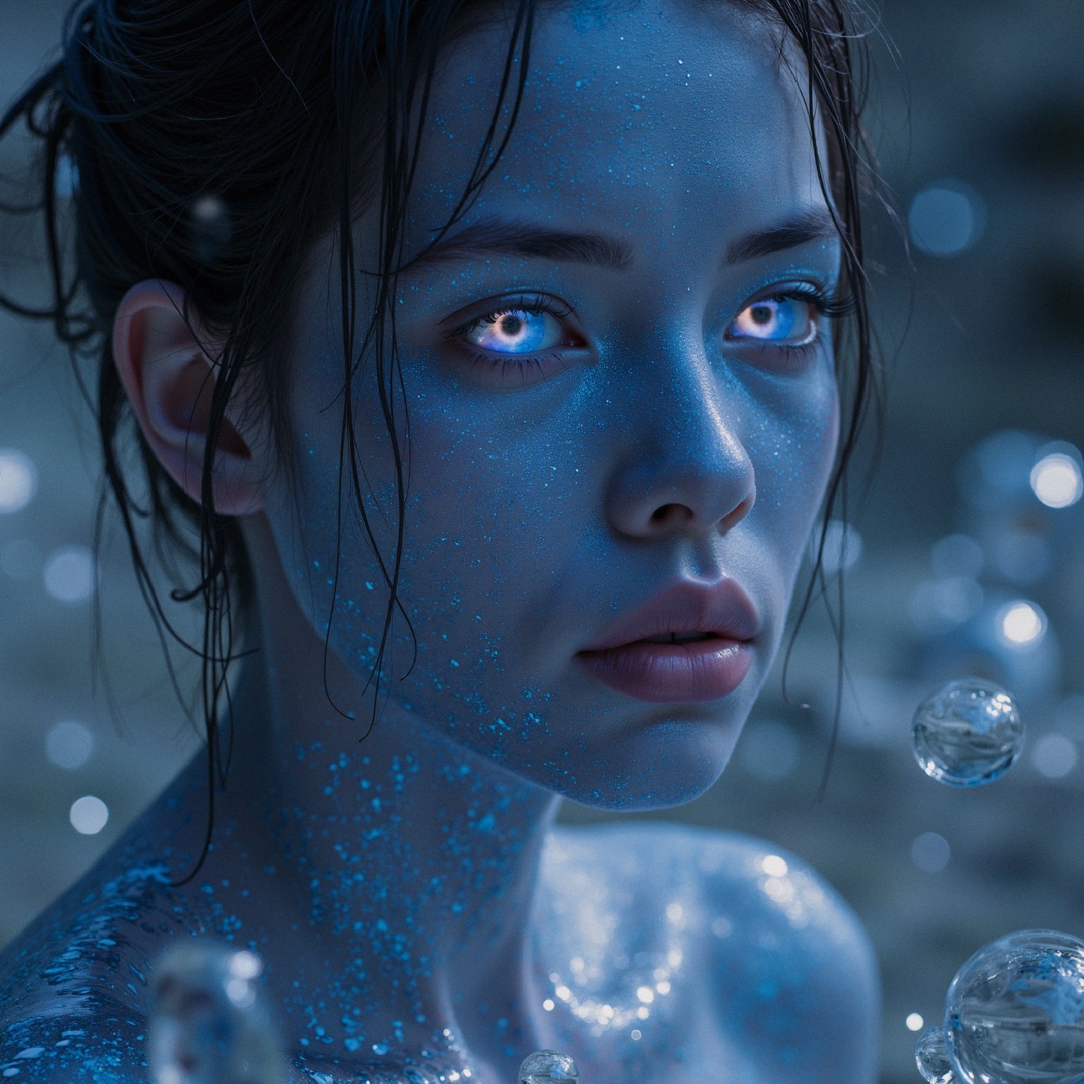 Close-Up Portrait of a Young Woman with Blue Eyes
