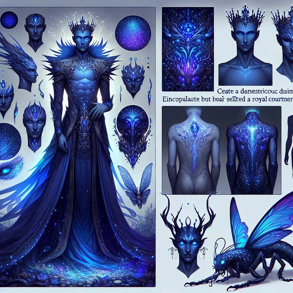 Regal Character with Intricate Blue and Purple Designs