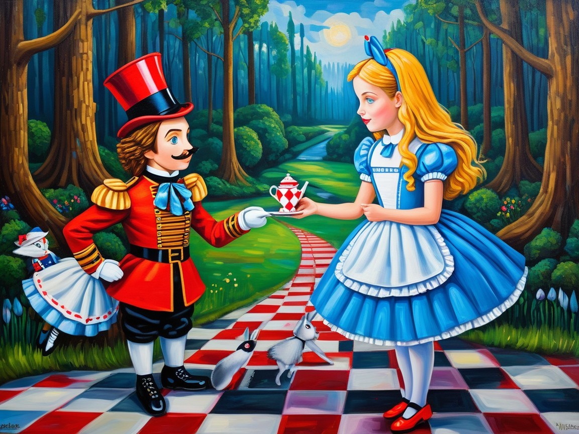 Whimsical Forest Scene with Characters and Teapot