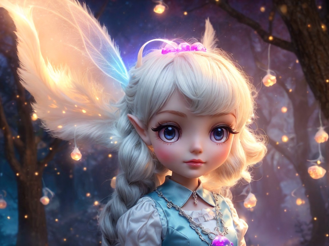 Fantasy Scene of a Doll in a Magical Forest