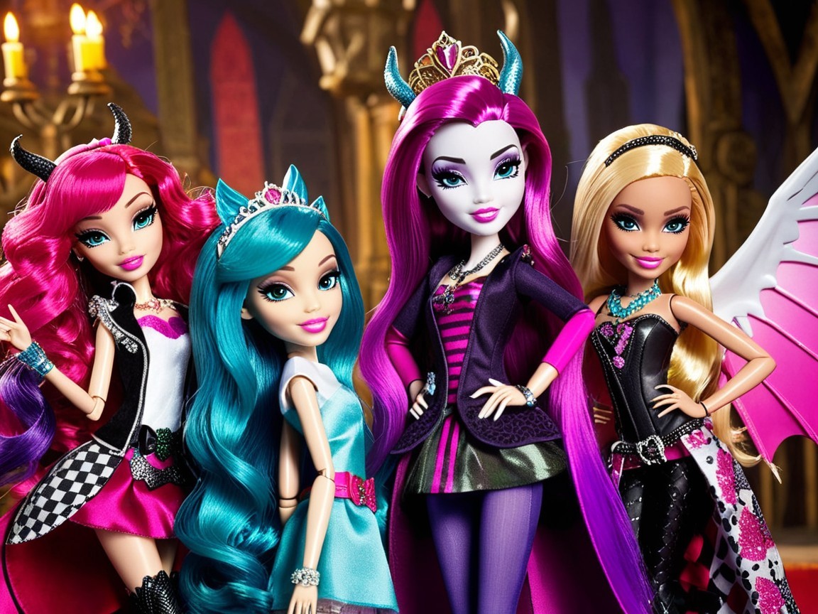 Fashionable dolls in a whimsical, colorful setting