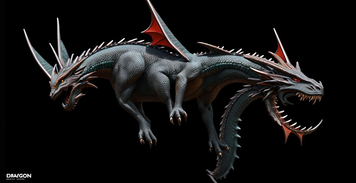 Two-Headed Dragon with Scaled Skin and Red Eyes