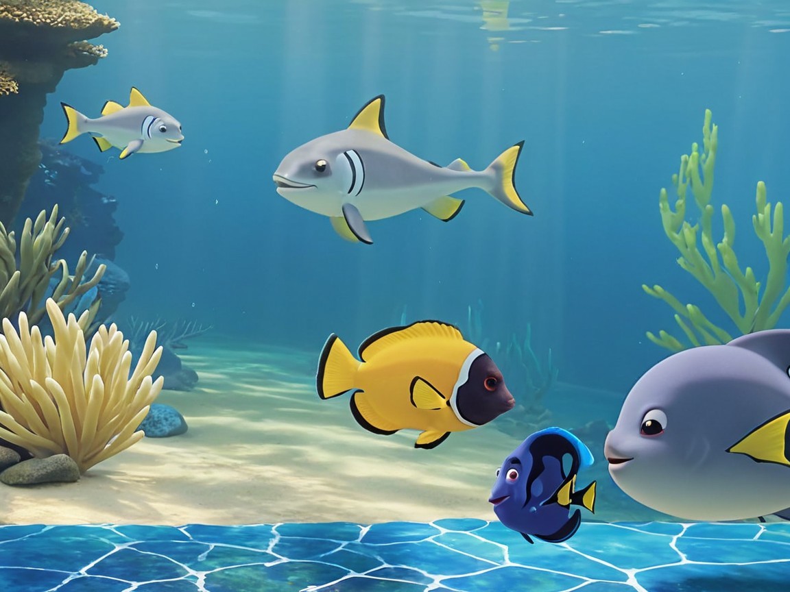 Colorful Cartoon Fish in Vibrant Underwater Scene