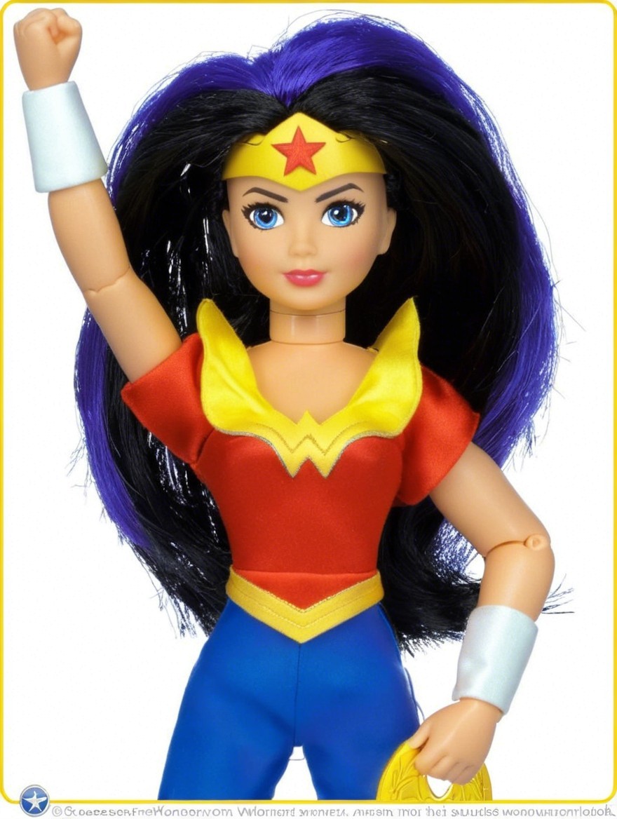 Stylized superheroine doll with vibrant costume details