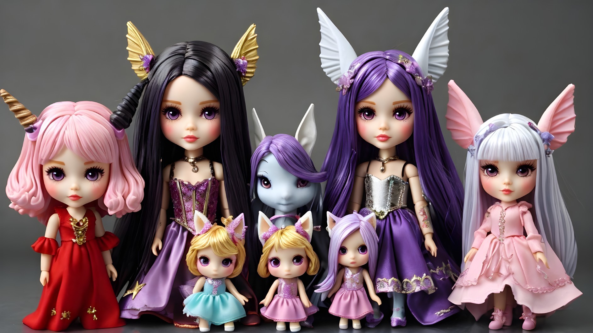 Whimsical Doll Gathering with Colorful Outfits