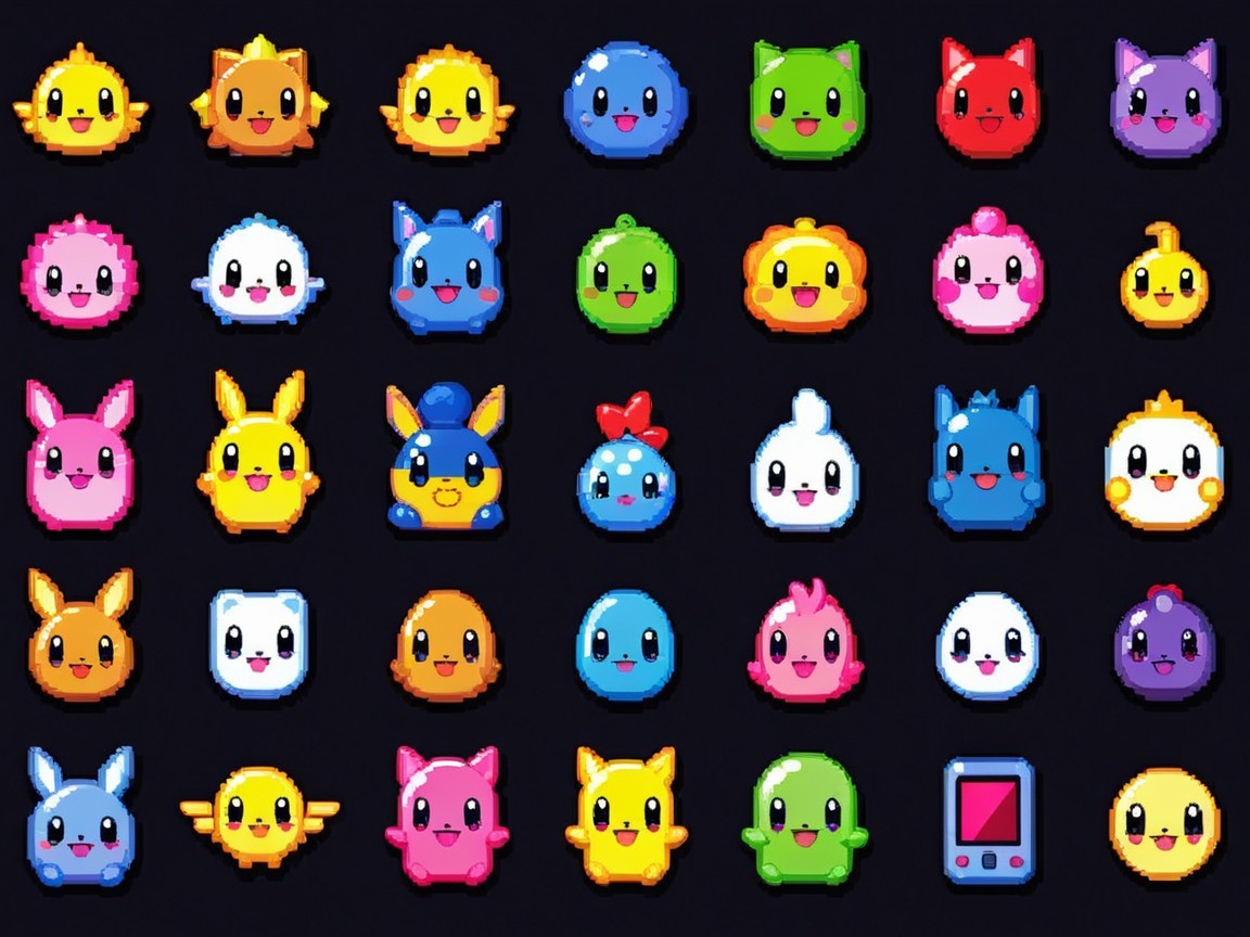 Colorful Pixelated Characters on Dark Background