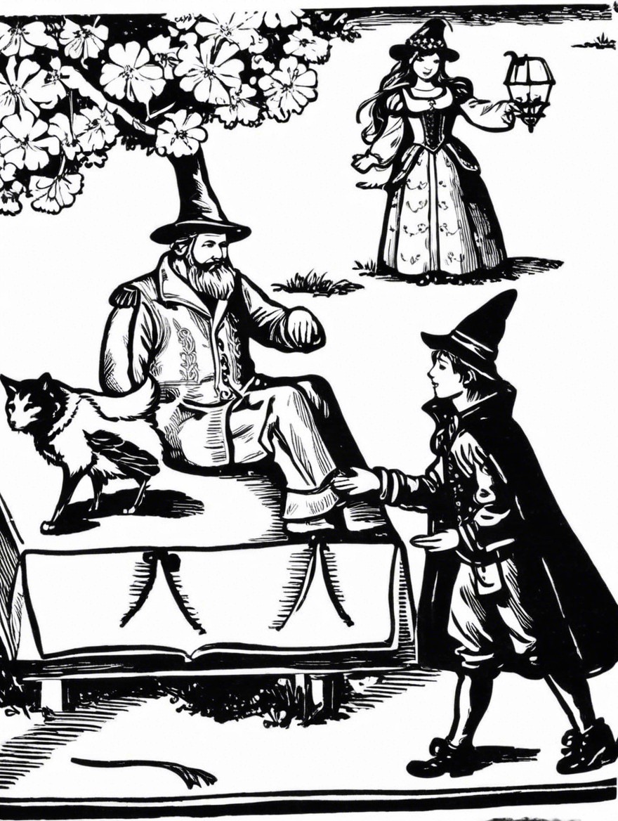Whimsical Black-and-White Illustration of Characters