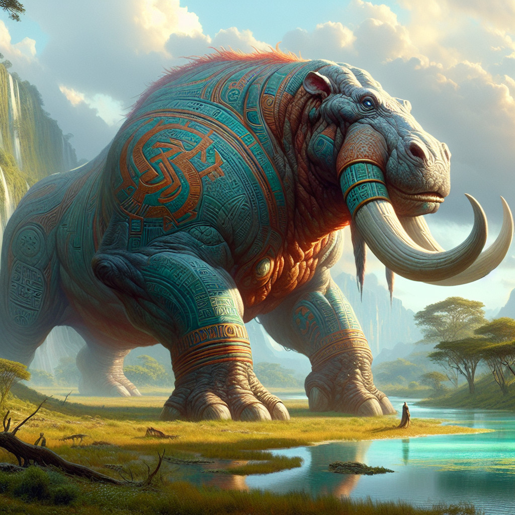 Colossal Mammoth-Inspired Creature by Serene Riverbank