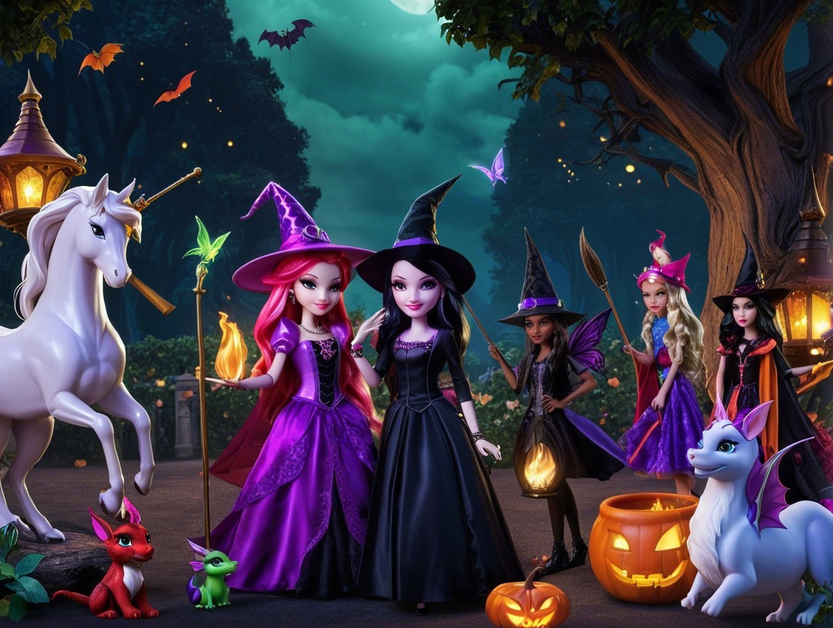 Witches Gather in a Moonlit Forest with Magical Creatures
