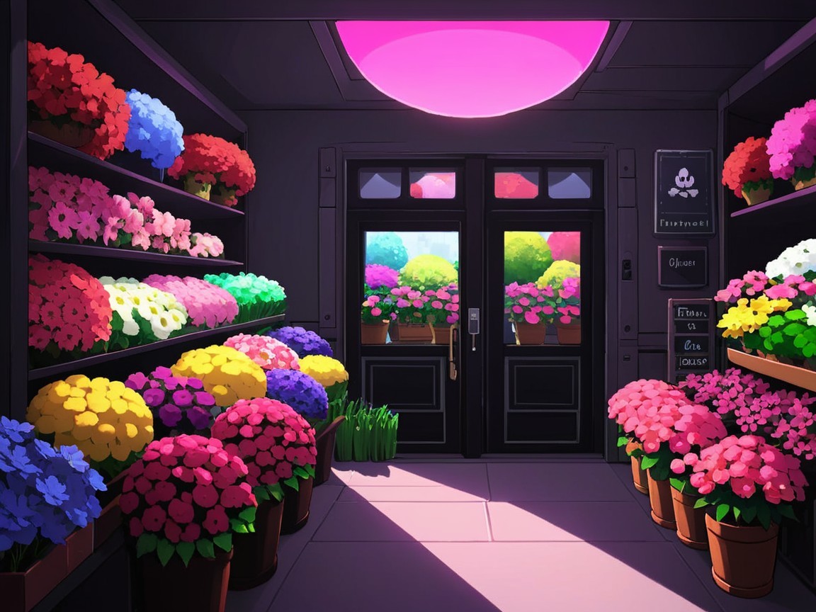 Vibrant Flower Shop with Colorful Blooms and Sunlight