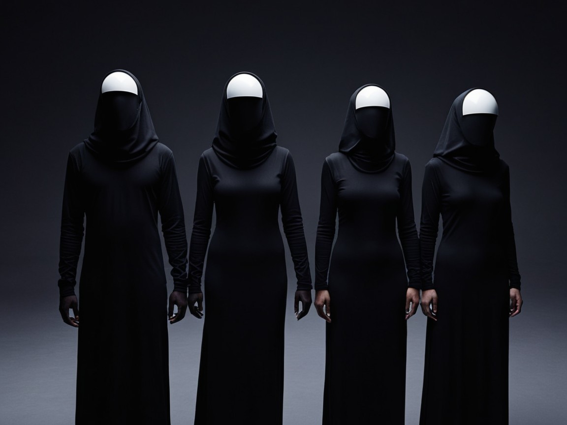 Figures in Black Garments with Featureless Masks