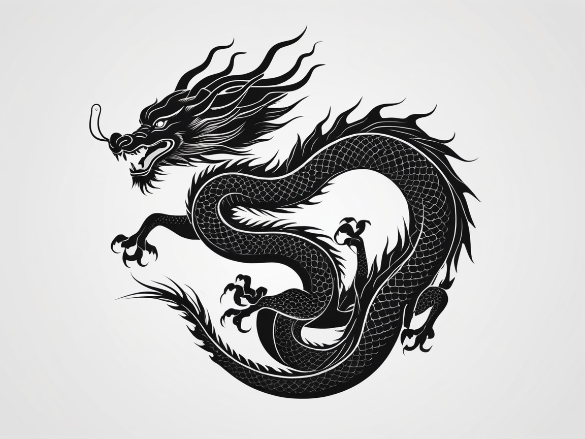Stylized Black Silhouette of a Dynamic Dragon