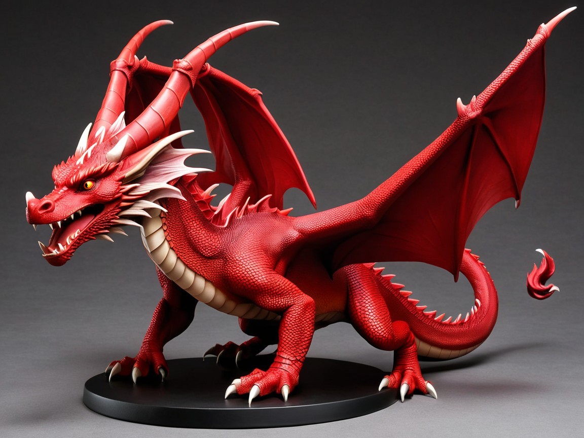 Red dragon figurine with detailed features and wings