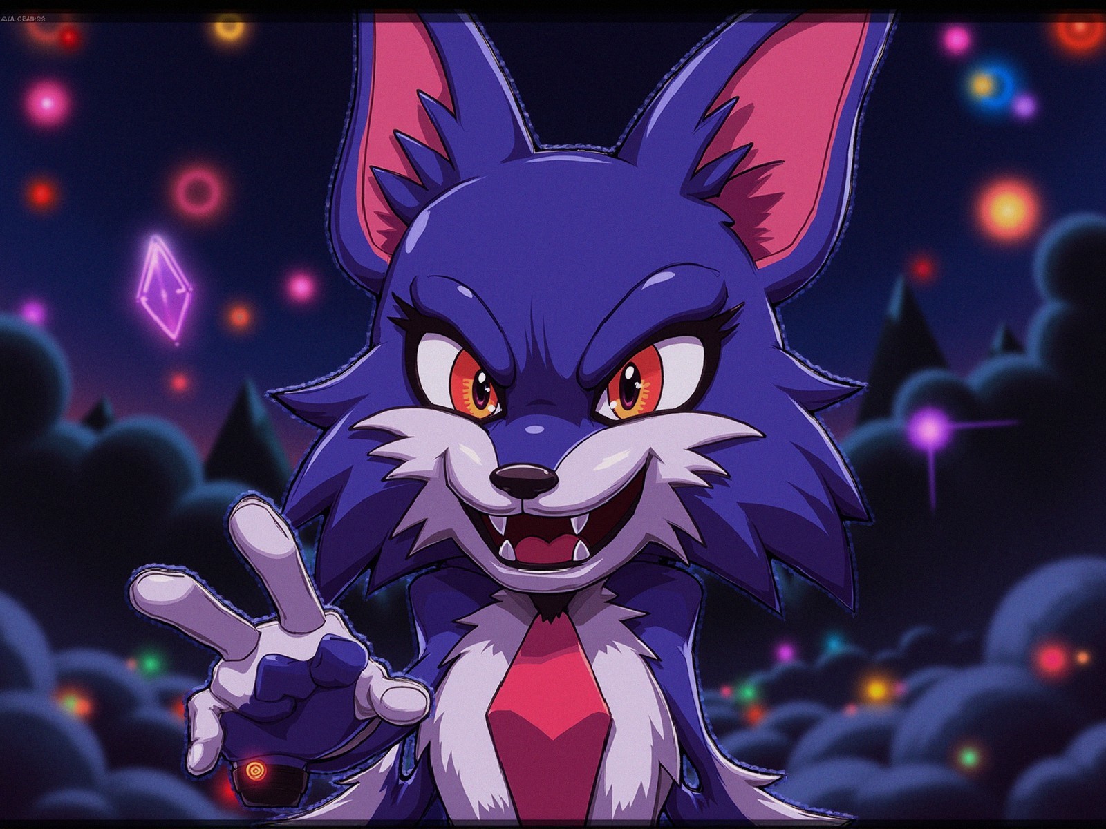 Purple Wolf Character with Starry Background
