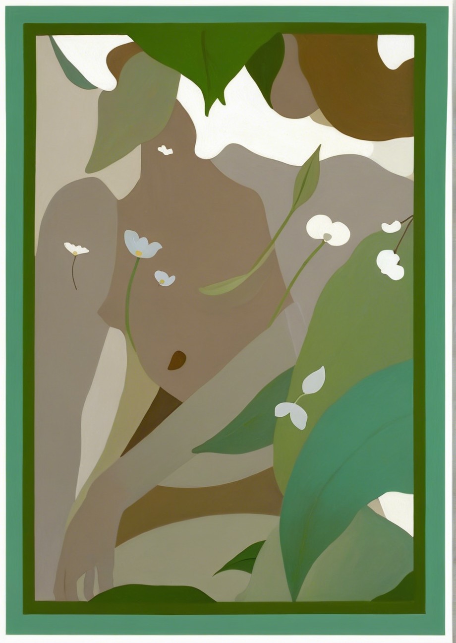 Minimalist Artwork with Abstract Shapes and Flora