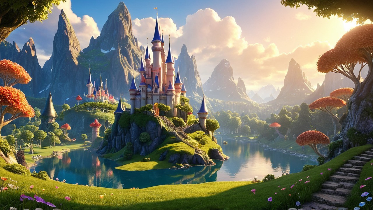Majestic castle in a vibrant, serene landscape