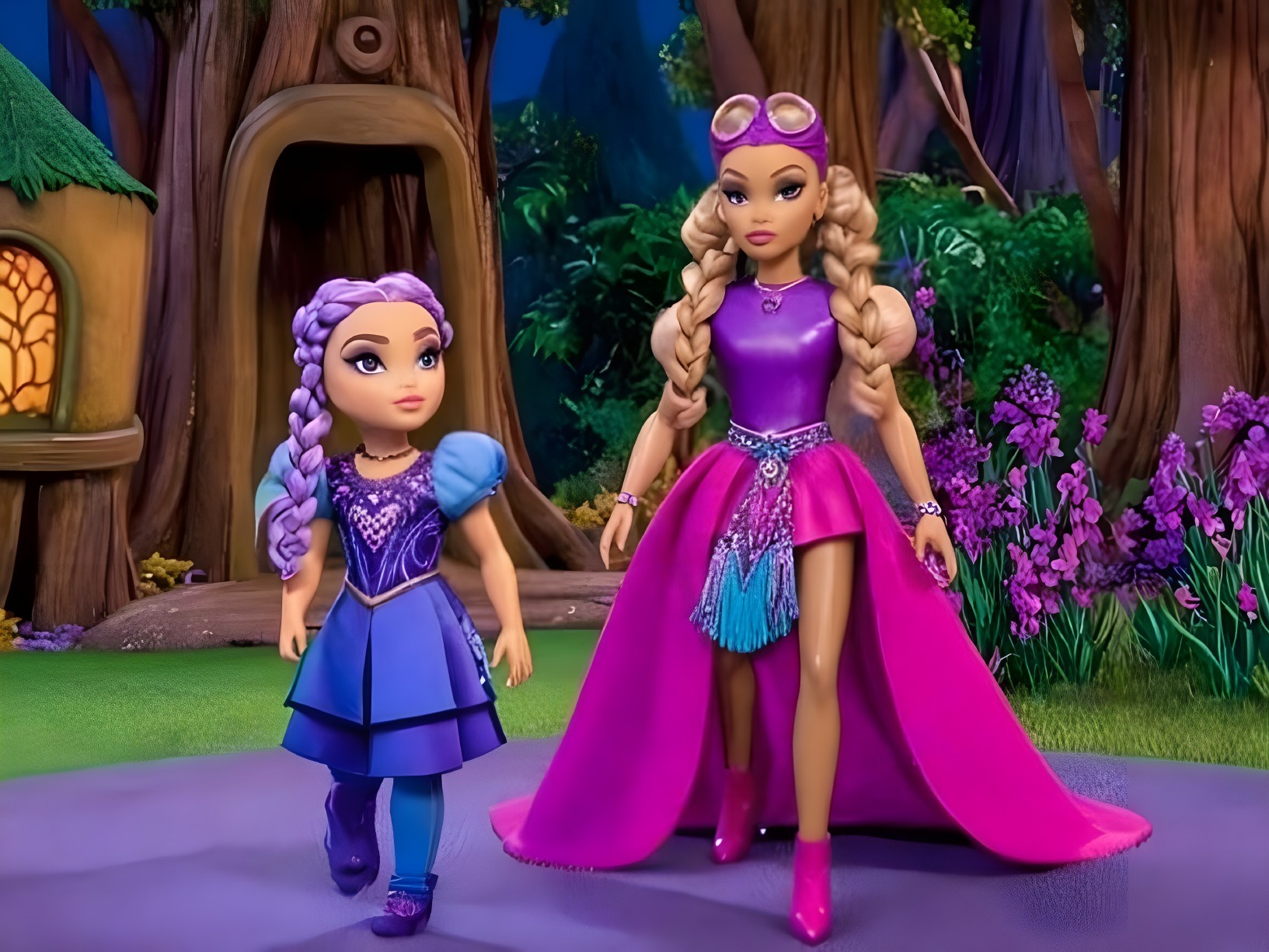 Fashionable dolls in an enchanted forest setting
