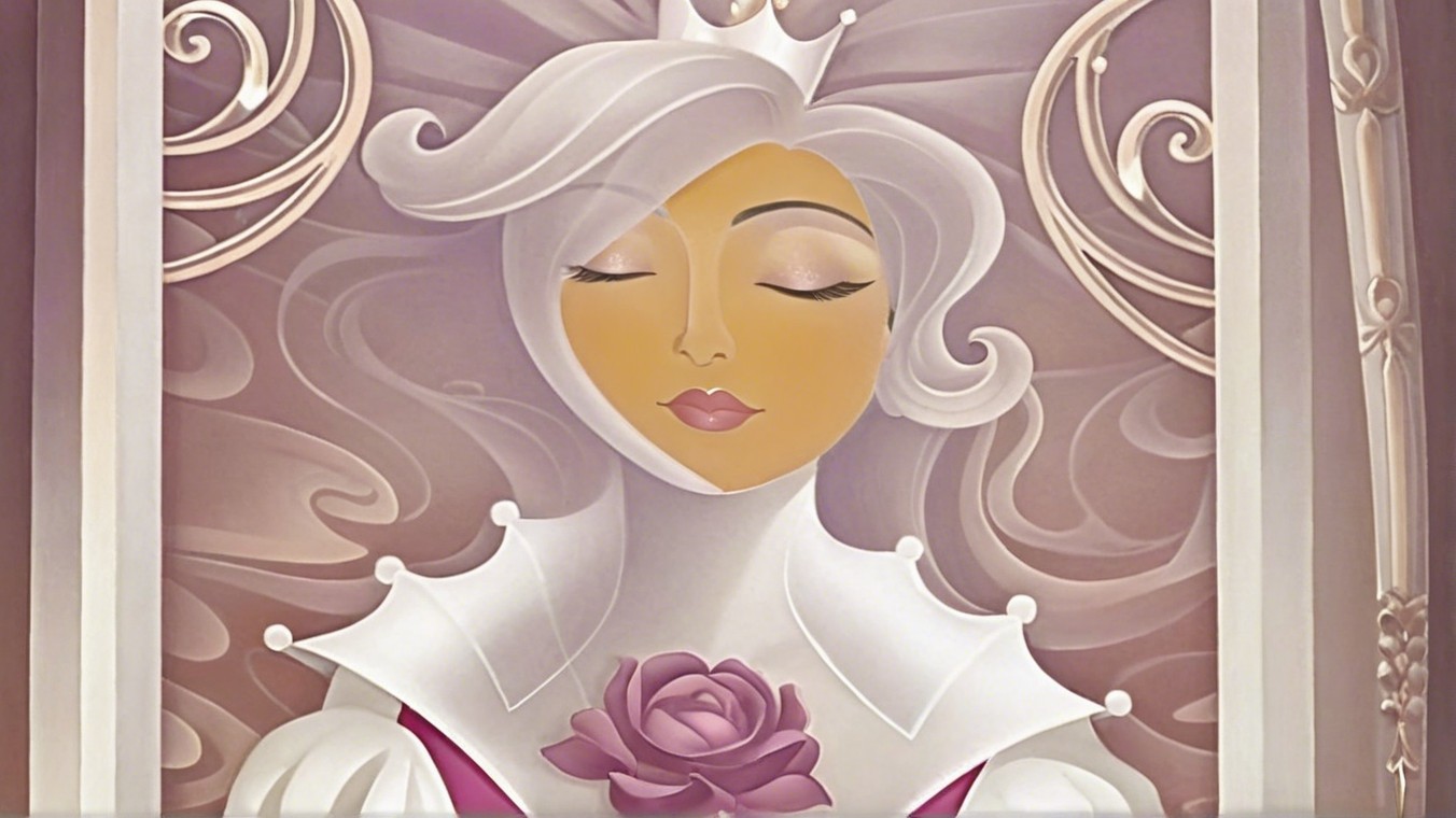 Stylized Princess with White Hair in Pastel Background