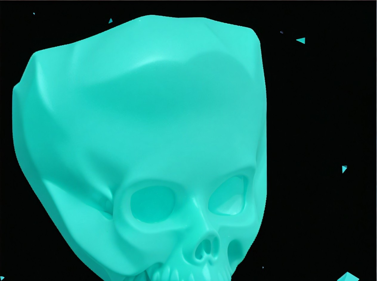 Turquoise Skull with Geometric Shapes on Black Background
