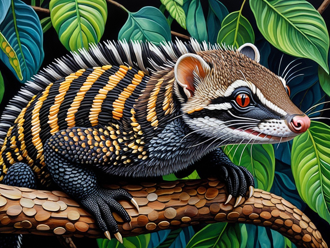 Illustration of a Striped Animal on a Branch