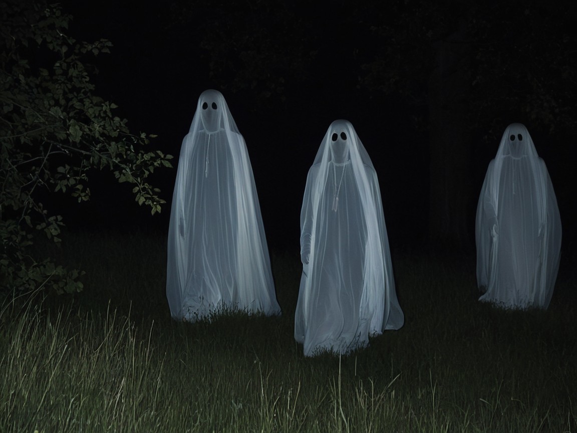 Ghostly Figures in Tall Grass Under Night Sky