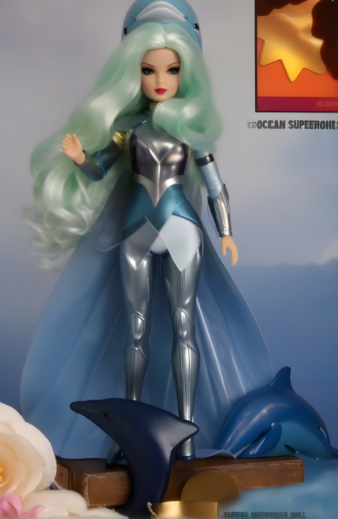 Doll with Mint Green Hair in Superhero Outfit