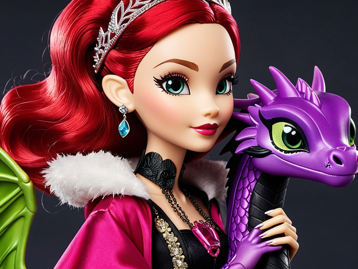 Elegant Doll with Red Hair and Purple Dragon