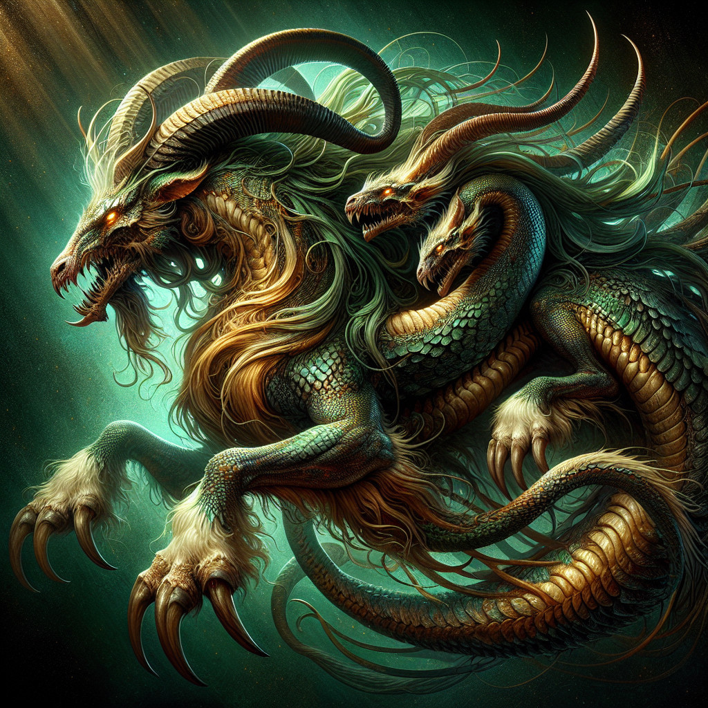 Three-Headed Dragon with Iridescent Scales and Claws