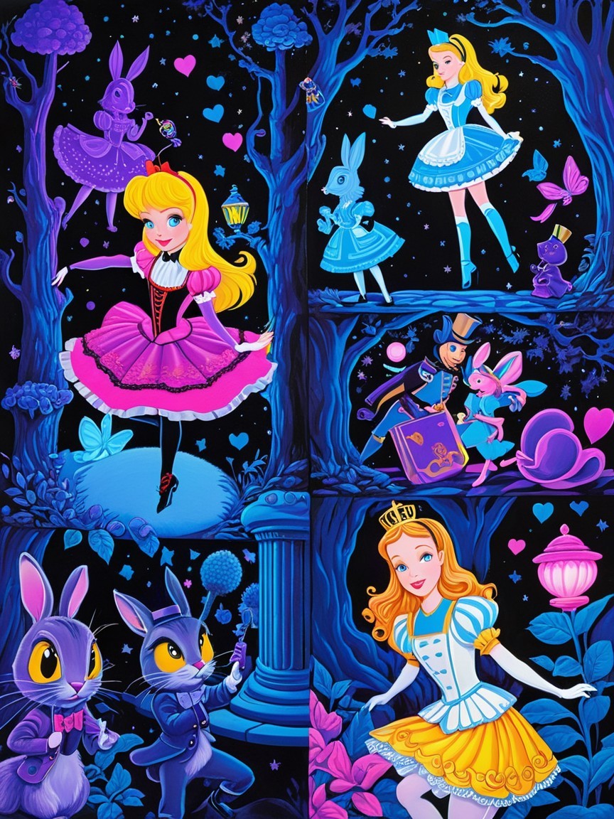 Whimsical Illustration of Enchanted Fairy Tale Scenes