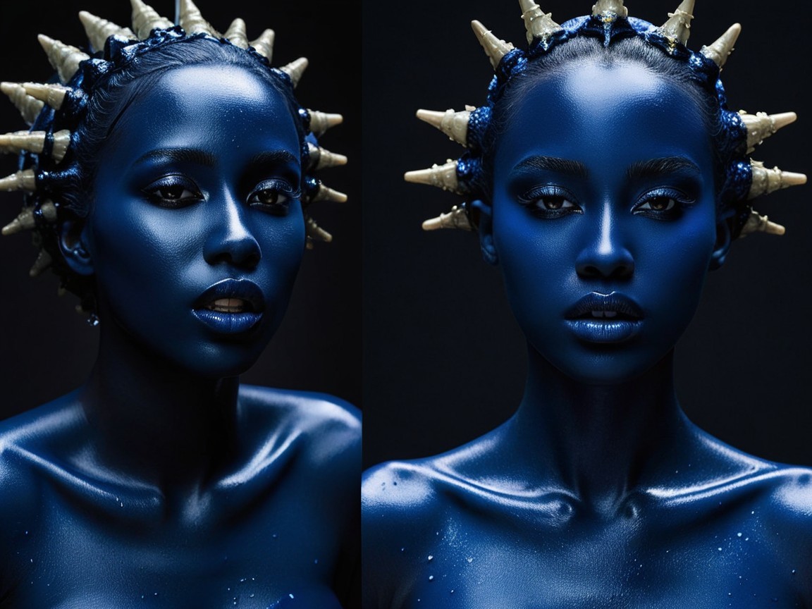 Model with Blue Body Paint and Unique Accessories